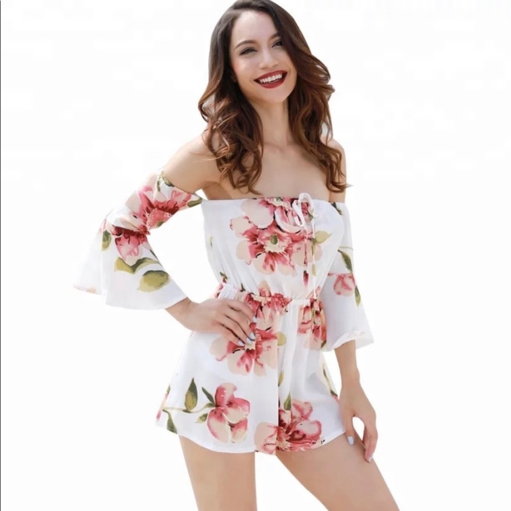 Strapless floral rompers